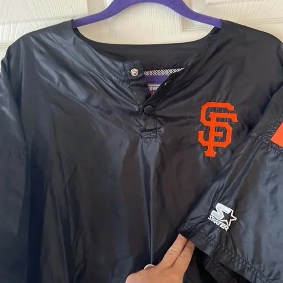 Vintage Starter San Francisco‎ Giants Windbreaker Shirt Black, Sz XXL - Picture 4 of 11